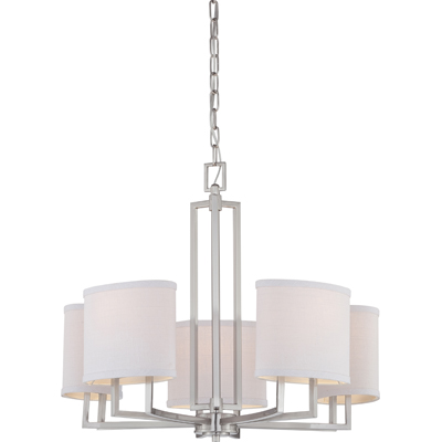 Nuvo Lighting 60/4755  Gemini - 5 Light Chandelier with Slate Gray Fabric Shades in Brushed Nickel Finish